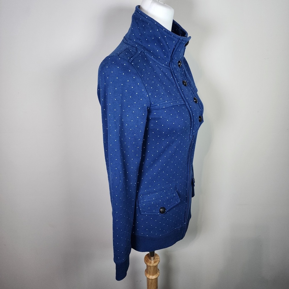 TWIK Sweatshirt Jacket Womens XS Navy Polkadot Jersey Preppy Full Zip Military - Picture 3 of 13